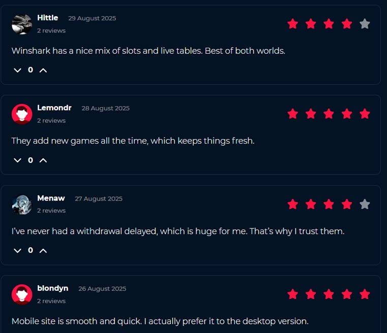 WinShark user reviews on CasinosInCanada.com