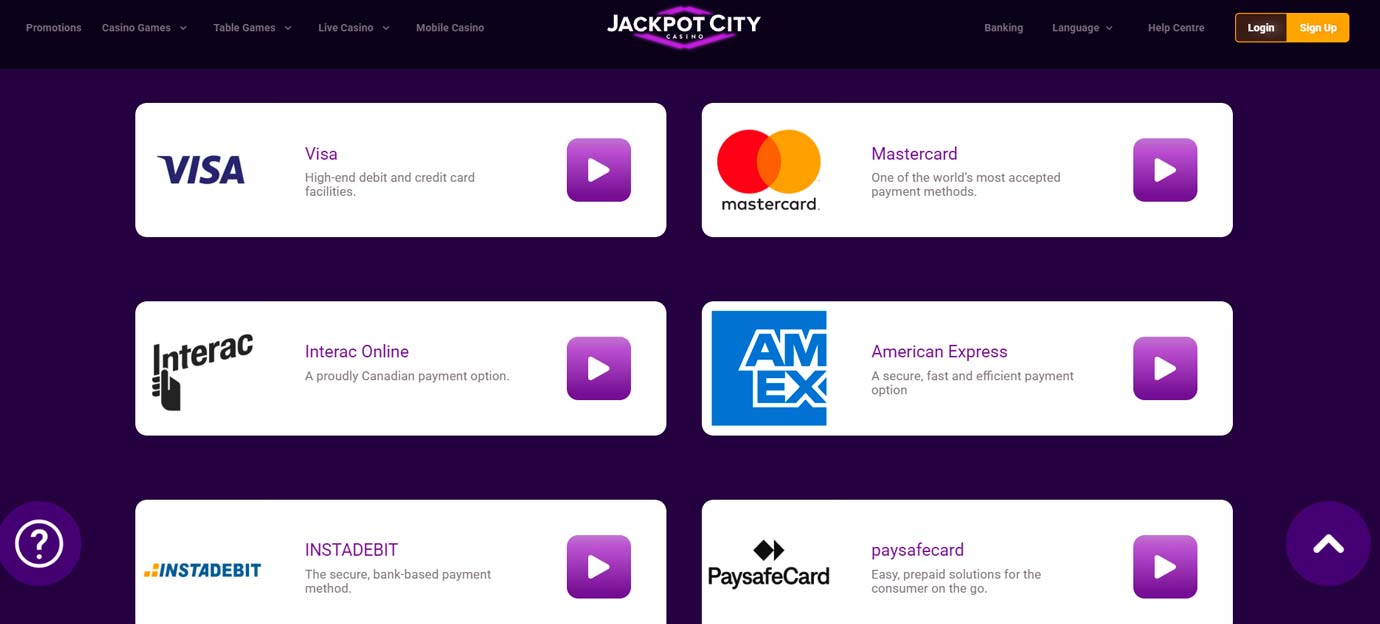 Deposits & Withdrawals Jackpot City