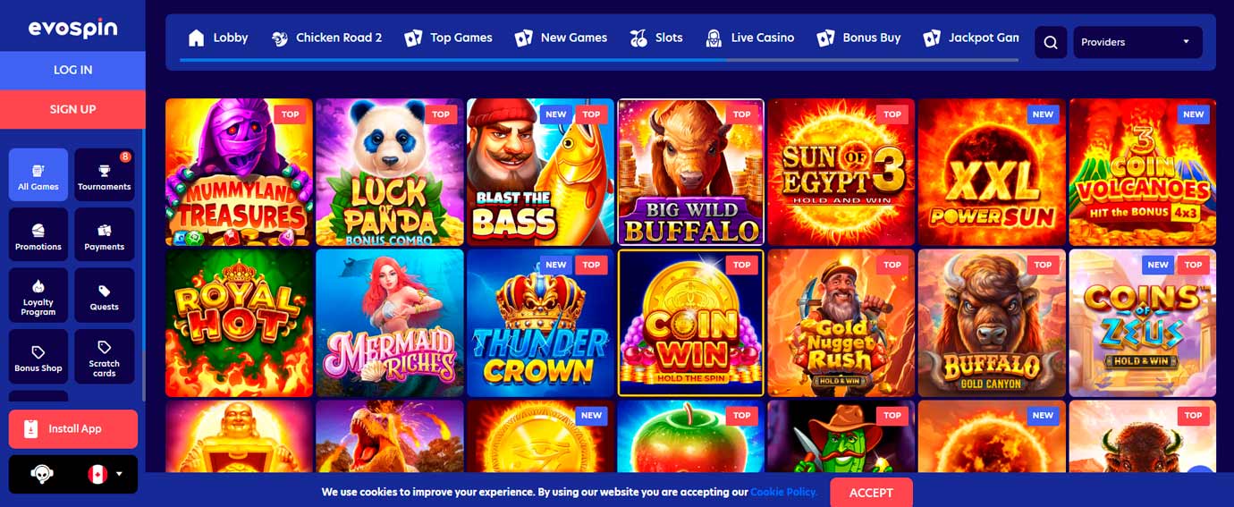 Evospin Casino game section