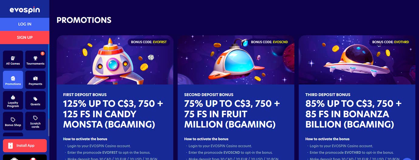 Evospin Casino Welcome Bonus and Promotions