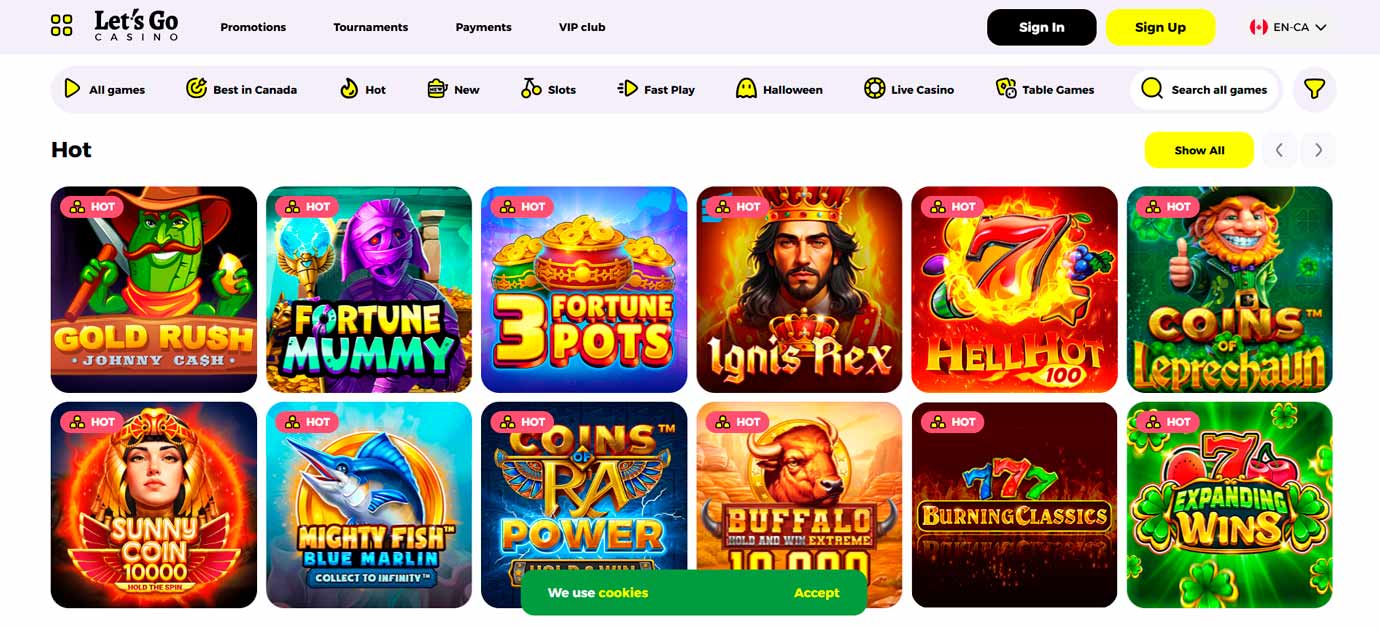 Let’s Go Casino game selection