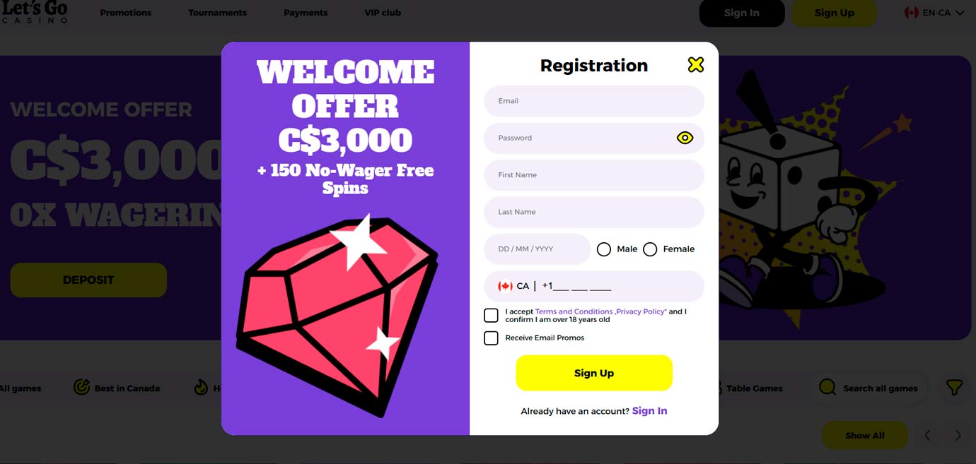 Let’s Go Casino registration
