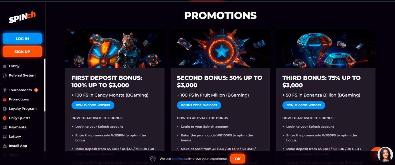 Spinch bonuses and promotions