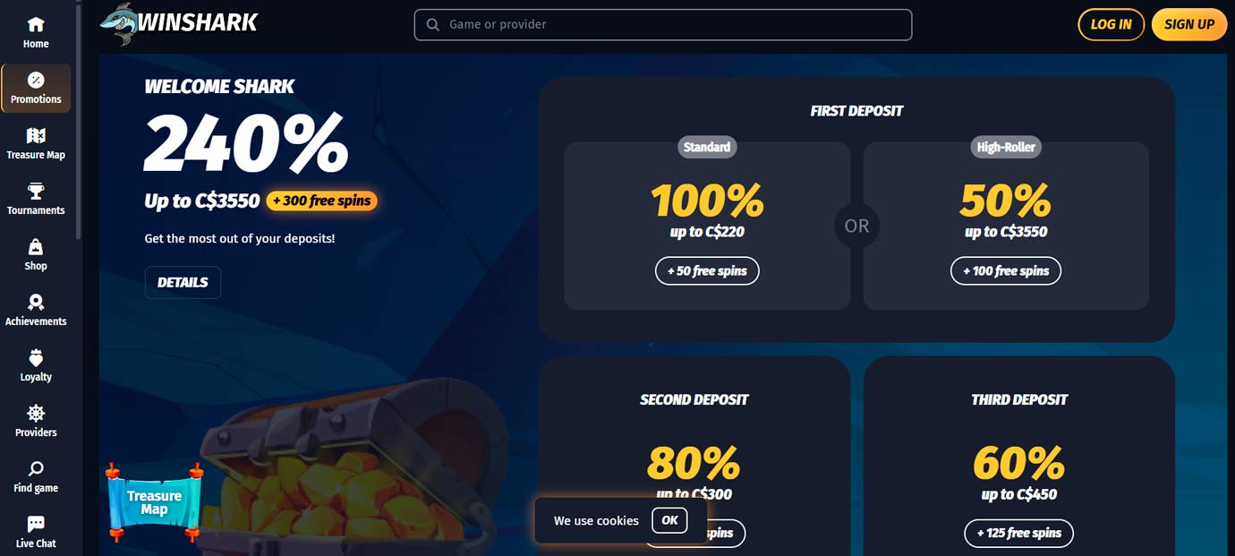 Winshark bonuses and promotions